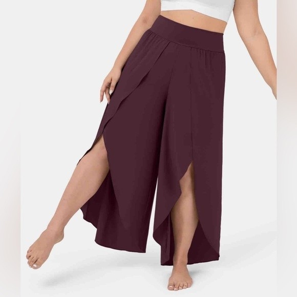 Halara Breezeful High Waisted Flowy Split Wide Leg Casual Pants Maroon s… - Picture 1 of 10